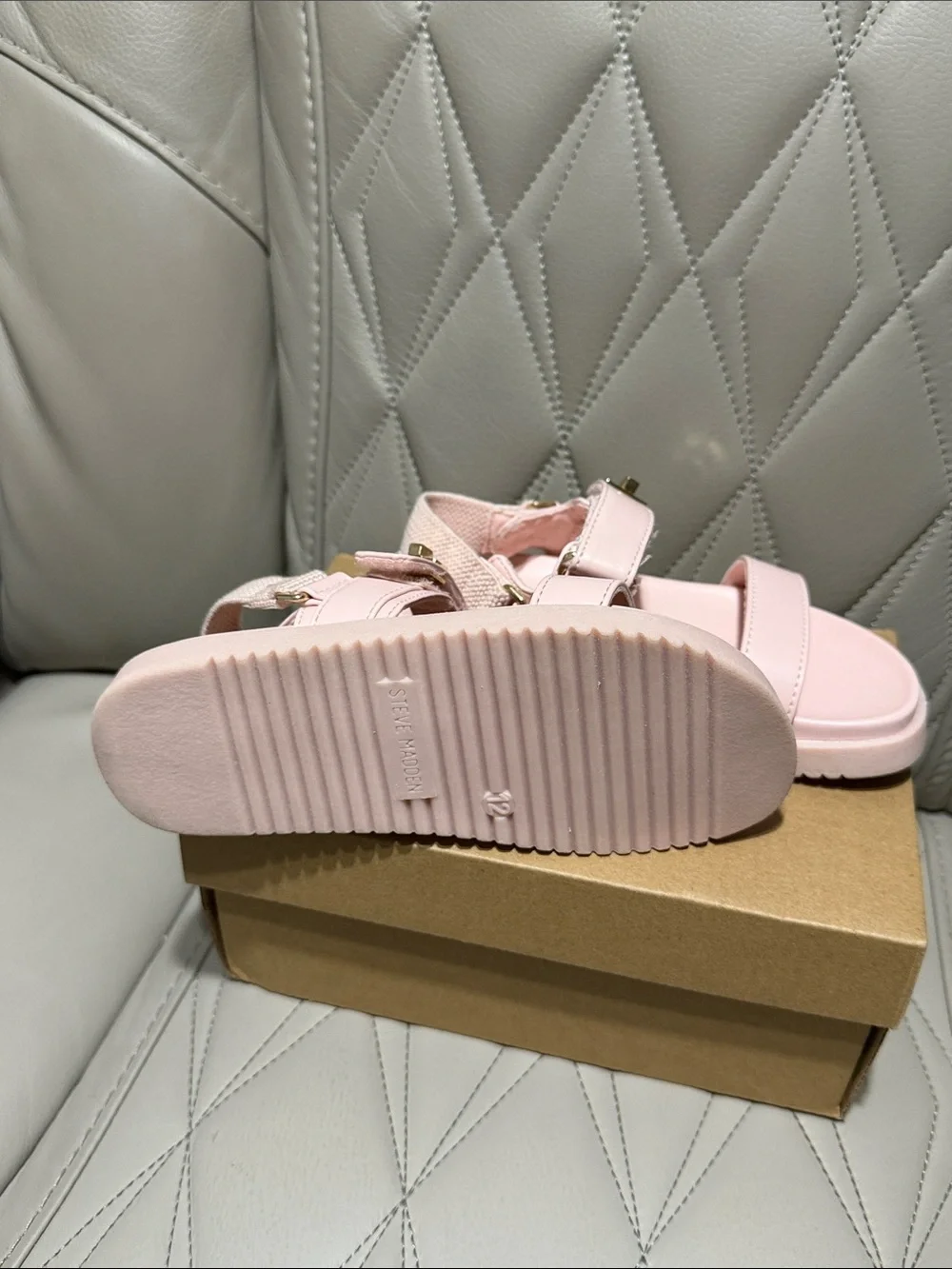 Steve Madden Kids Light Pink Velcro Strap Sandals with Gold Accents